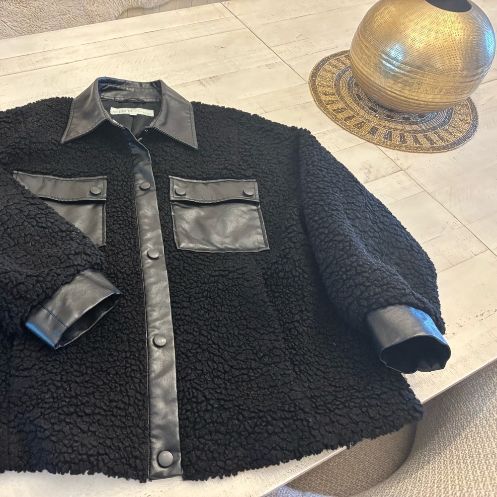 CLEO Black Jacket with Leather Accents, like new, Sz L